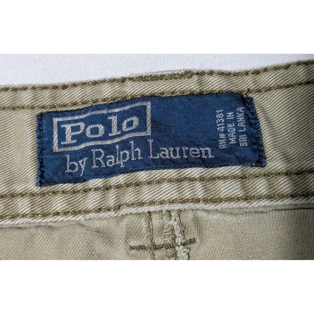 VTG POLO RALPH LAUREN Men 36 Khaki Cotton Wellworn‎ Cargo Shorts